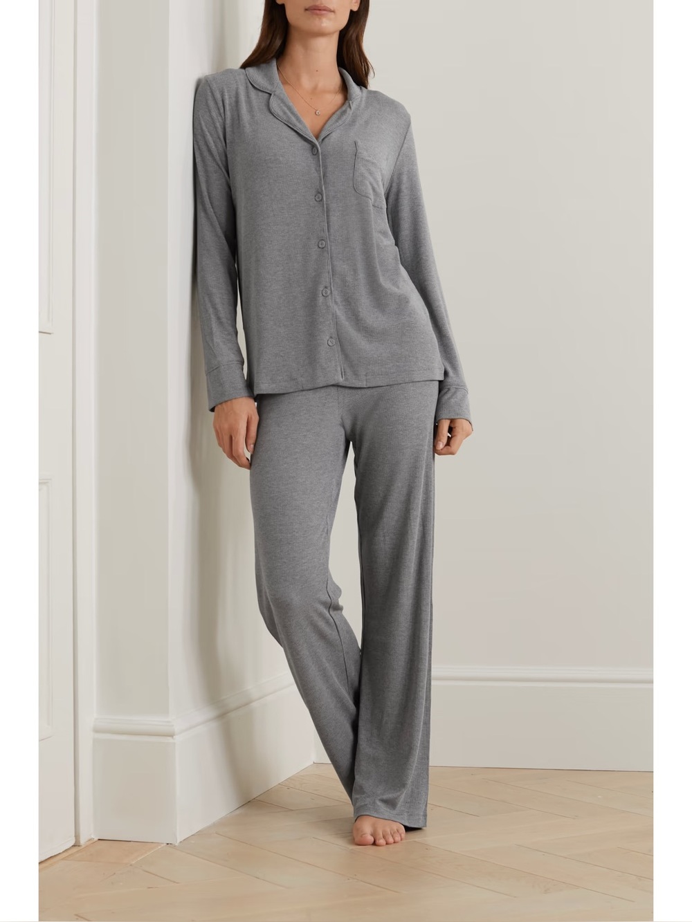 SKIMS soft lounge sleep pajama set ribbed M heather grey